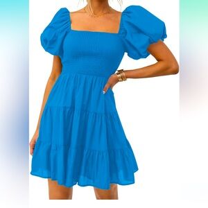 Cute smocked blue ruffle short sleeve dress